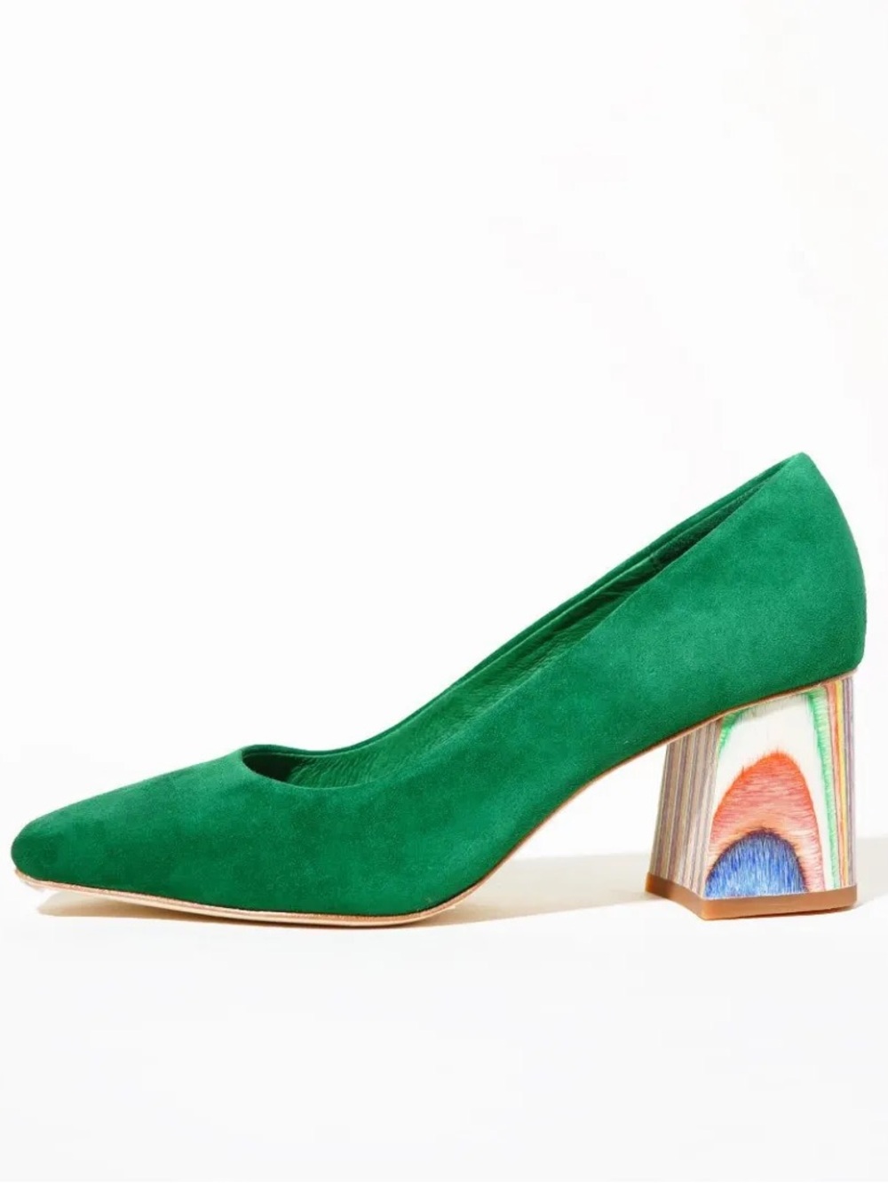 Charlotte Stone Estee Heel Green Suede Block Heel Pumps - Women's Dress Shoes - Picture 4 of 13